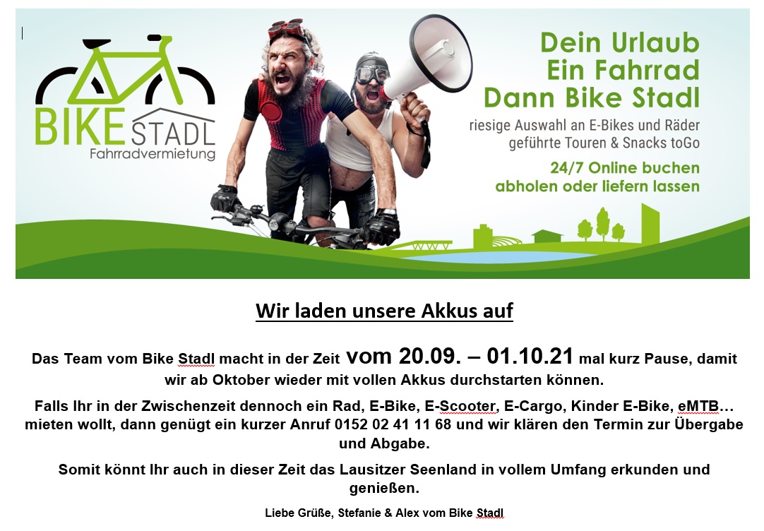 Bike Stadl Fahrradvermietung Lausitzer SeenlandAkkus aufladen